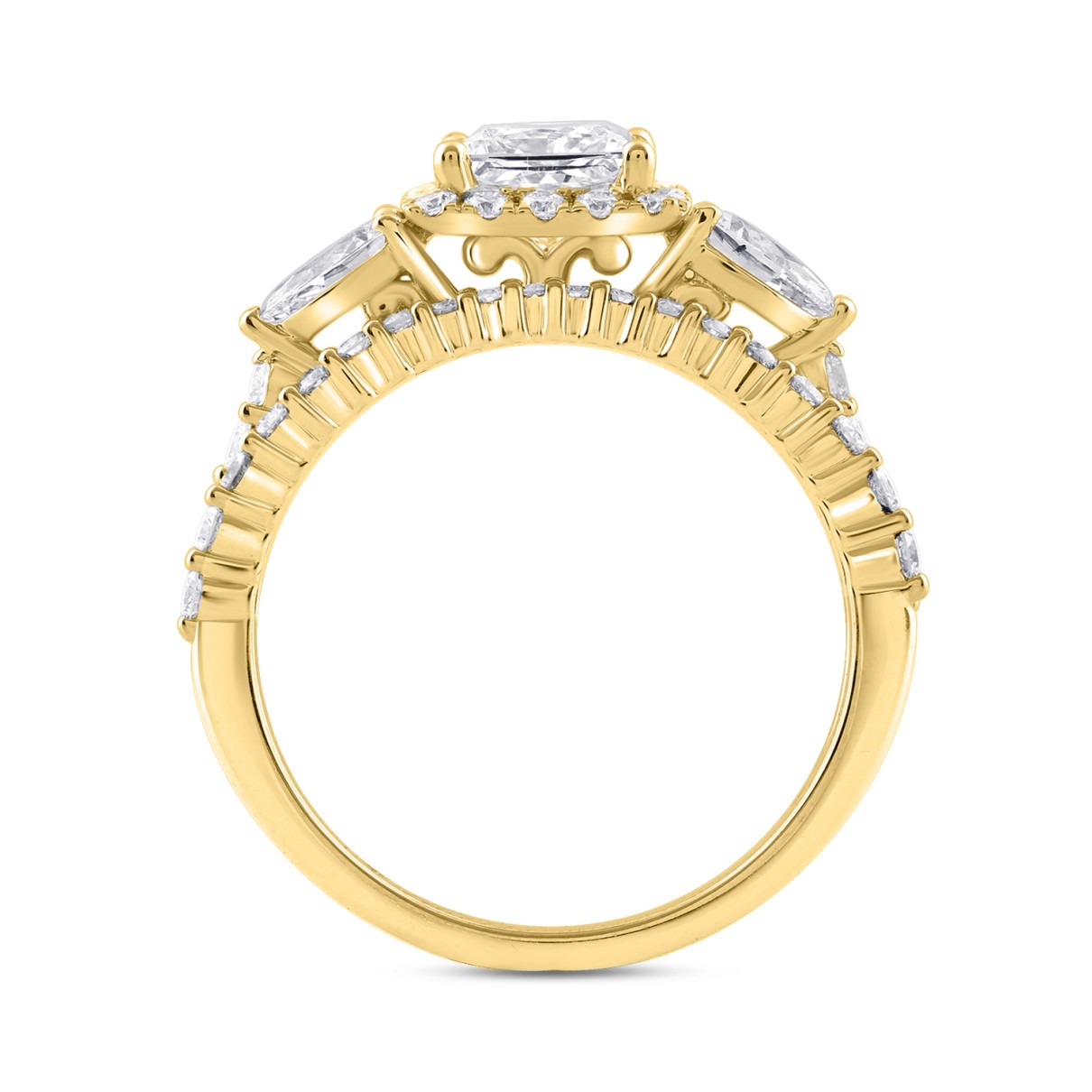 LADIES BRIDAL SET 2CT ROUND/PRINCESS DIAMOND 14K YELLOW GOLD (CENTER STONE PRINCESS DIAMOND 1CT )