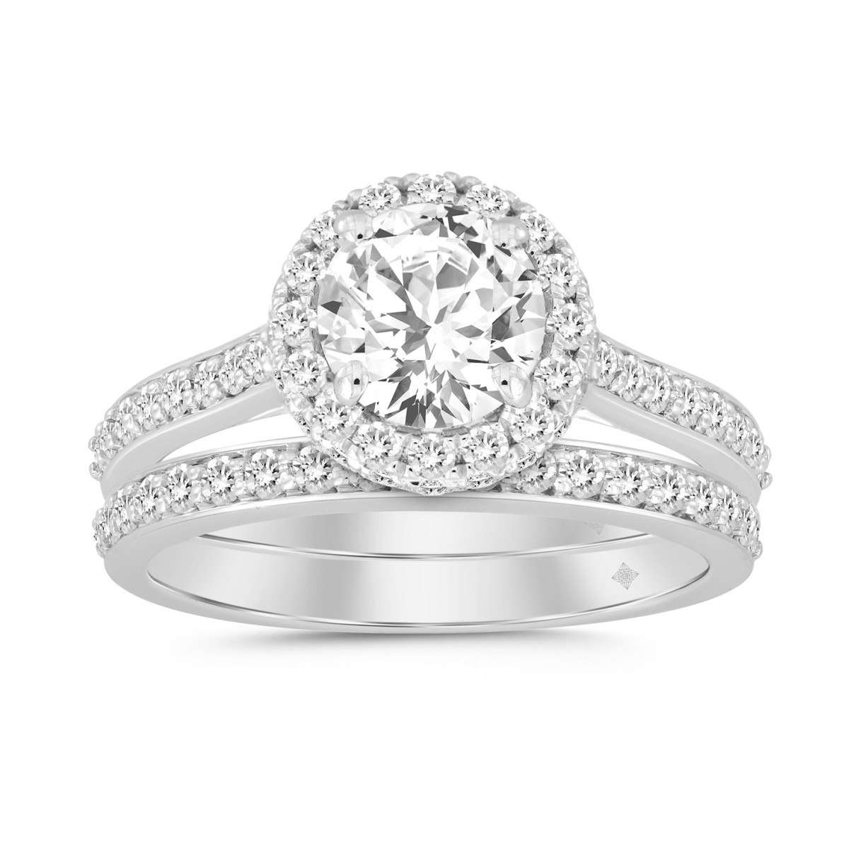 LADIES BRIDAL SET 1 3/4CT ROUND DIAMOND 14K WHITE GOLD (CENTER STONE ROUND DIAMOND 1CT )