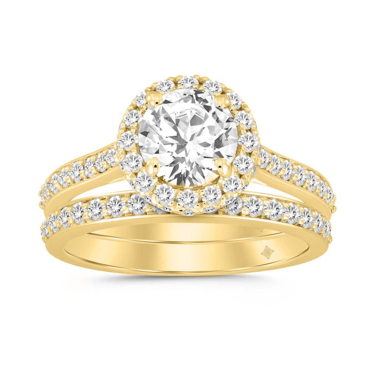 LADIES BRIDAL SET 1 3/4CT ROUND DIAMOND 14K YELLOW...