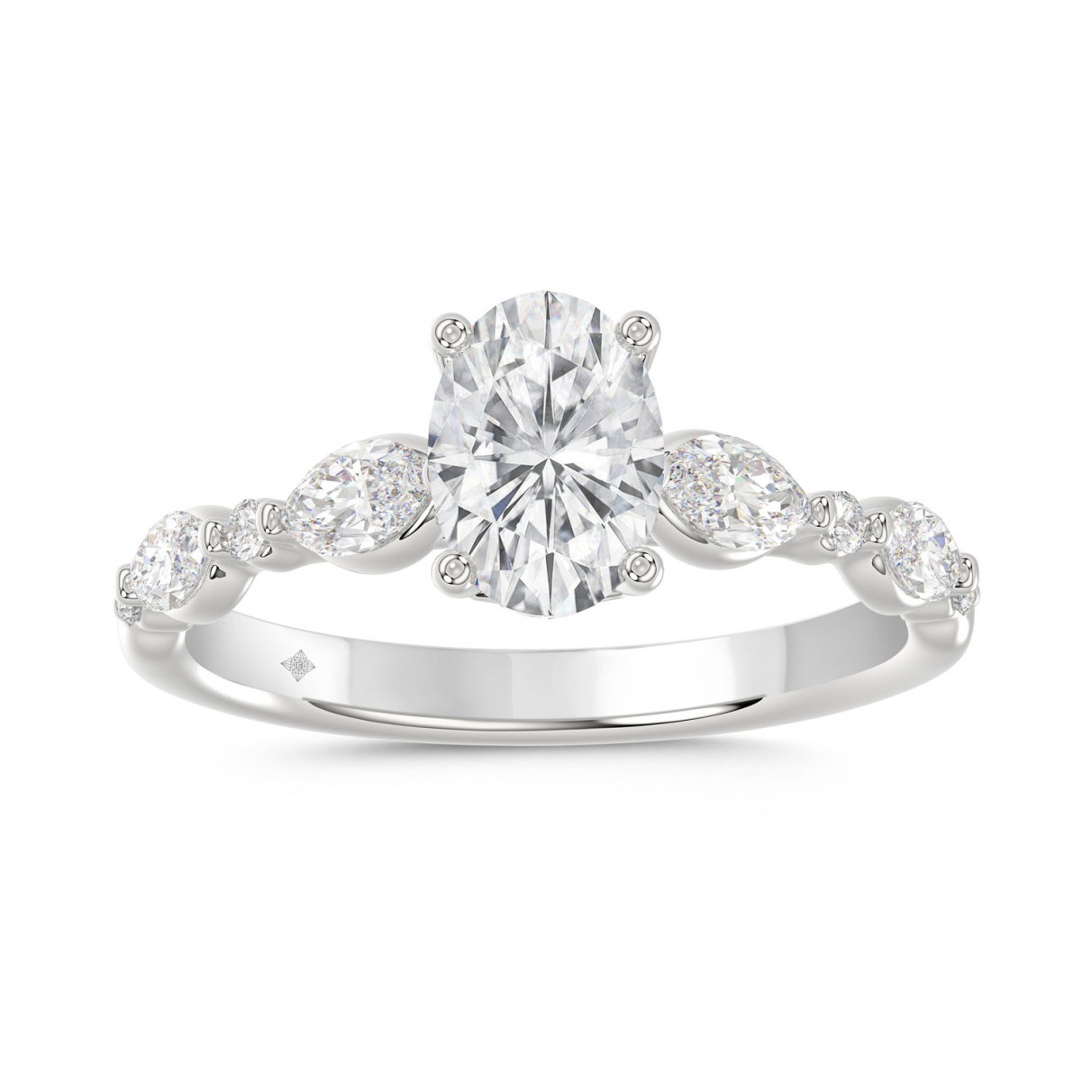 LADIES RING 1 1/2CT ROUND/OVAL/MARQUISE DIAMOND 14K WHITE GOLD (CENTER STONE OVAL DIAMOND 1CT)