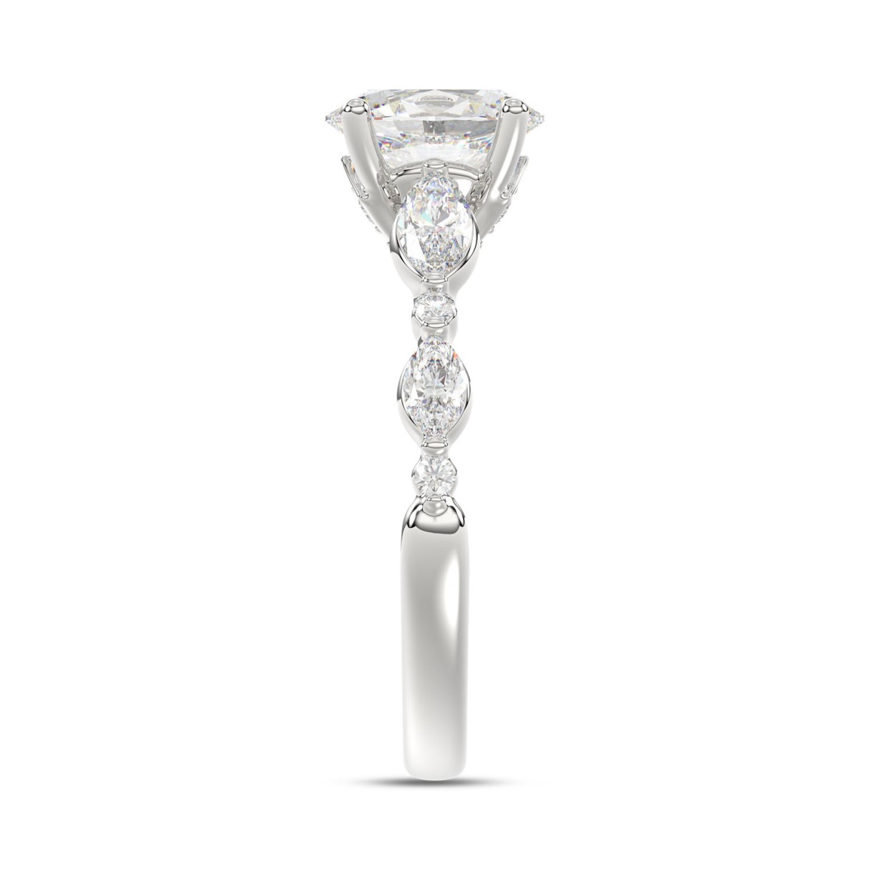 14K White Gold Oval Diamond Ring 1 1/2Ct With Round & Marquise Side Diamonds 1.00Ct Center Stone Oval Diamond For Women Fine Jewelry Gift For Her (Color F-G Clarity Vs1/Vs2)
