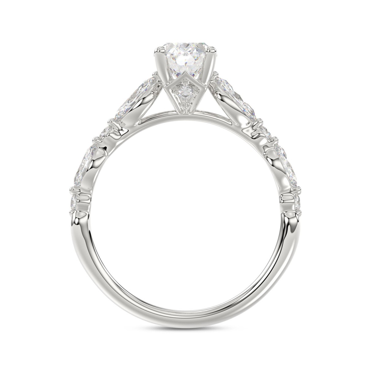 LADIES RING 1 1/2CT ROUND/OVAL/MARQUISE DIAMOND 14K WHITE GOLD (CENTER STONE OVAL DIAMOND 1CT)