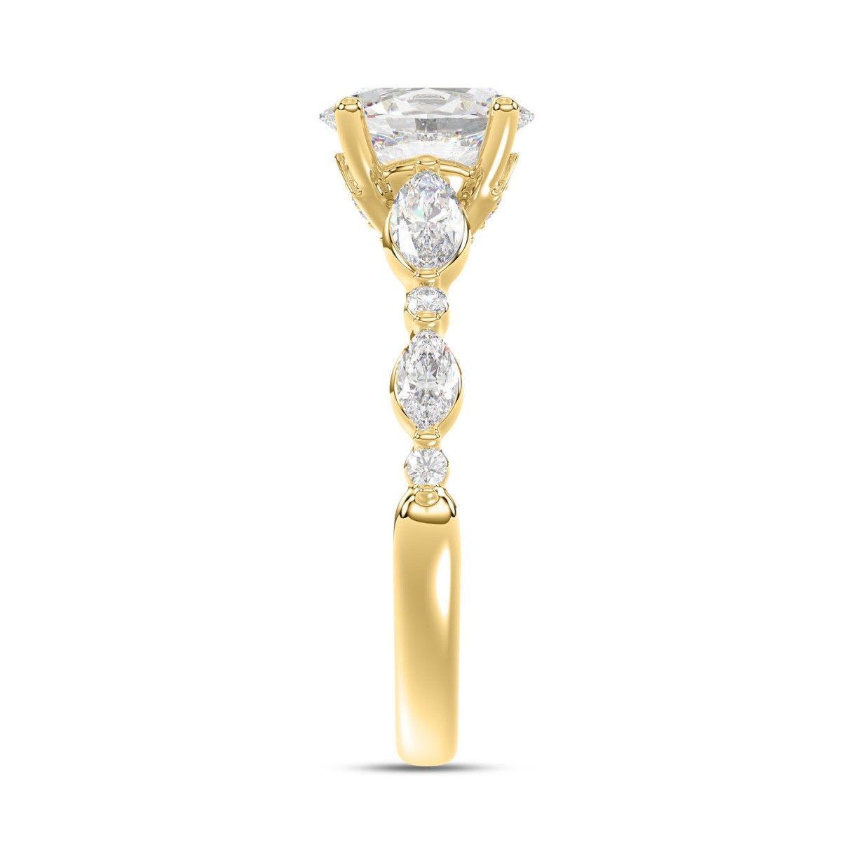 Elegant 14K Yellow Gold 1 1/2Ct Lab-Grown Diamond Ladies Engagement Ring Round, Oval & Marquise Diamond 1Ct Oval Center Stone (Color F-G -Clarity Vs1/Vs2)