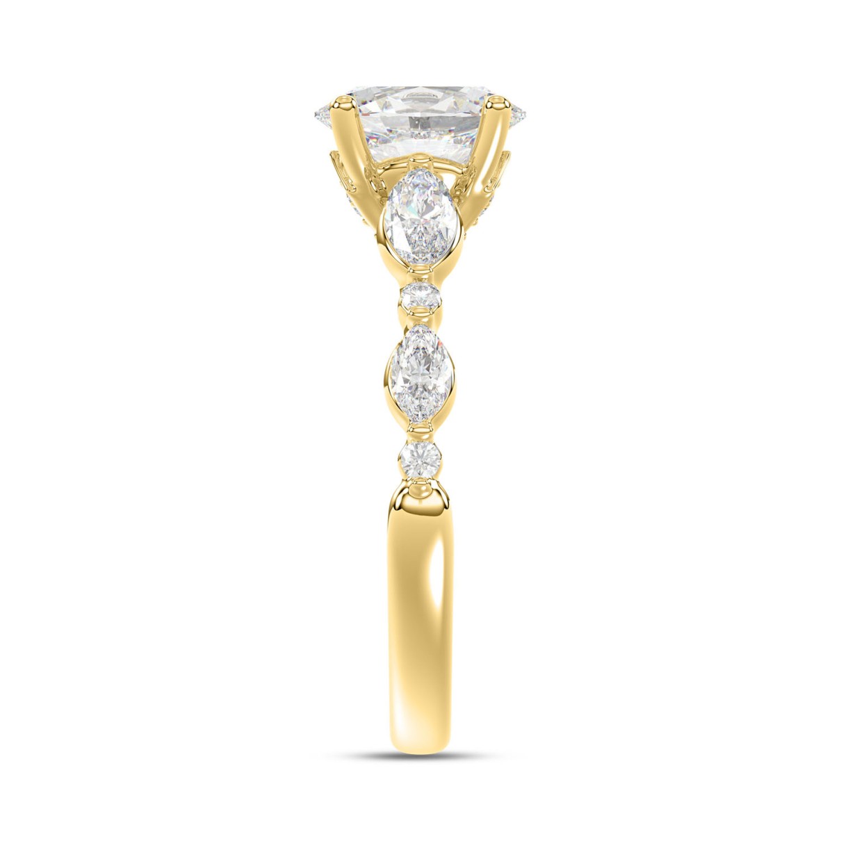 LADIES RING 1 1/2CT ROUND/OVAL/MARQUISE DIAMOND 14K YELLOW GOLD (CENTER STONE OVAL DIAMOND 1CT)