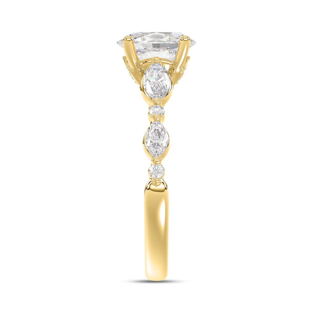 LADIES RING 1 1/2CT ROUND/OVAL/MARQUISE DIAMOND 14K YELLOW GOLD (CENTER STONE OVAL DIAMOND 1CT)