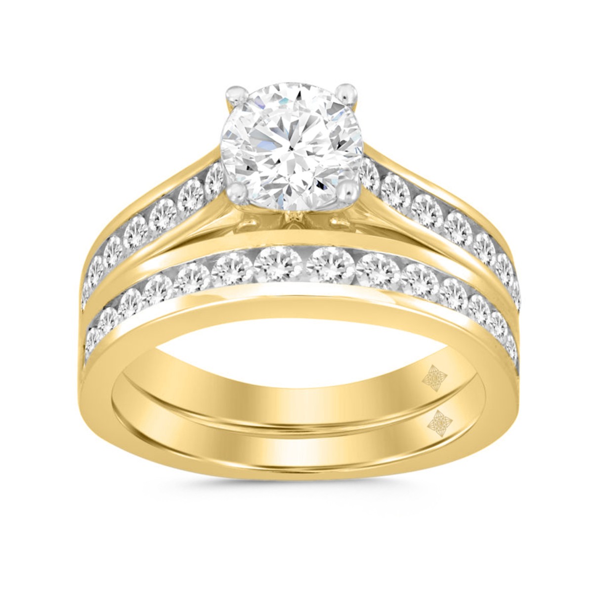 LADIES BRIDAL SET 2CT ROUND DIAMOND 14K YELLOW GOLD (CENTER STONE ROUND DIAMOND 1CT )