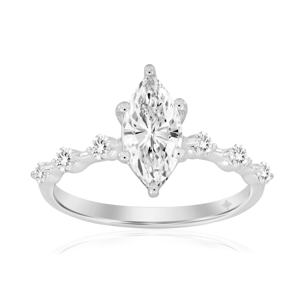 14K WHITE GOLD 1 1/4CT ROUND/MARQUISE DIAMOND LADIES RING (CENTER STONE MARQUISE DIAMOND 1CT)