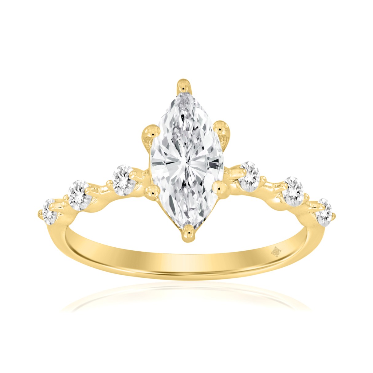 18K YELLOW GOLD 1 1/4CT ROUND/MARQUISE DIAMOND LADIES RING (CENTER STONE MARQUISE DIAMOND 1CT)