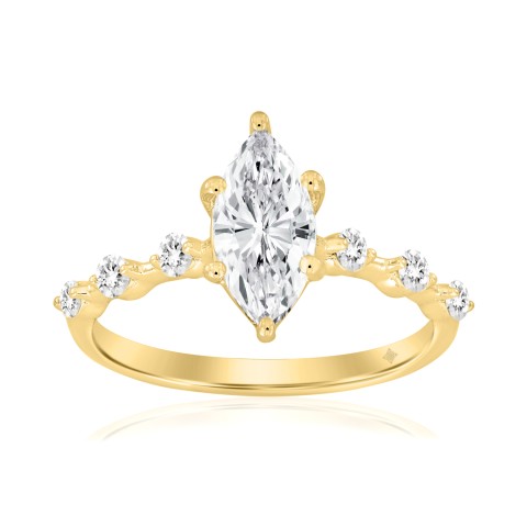 14K YELLOW GOLD 1 1/4CT ROUND/MARQUISE DIAMOND LADIES RING (CENTER STONE MARQUISE DIAMOND 1CT)
