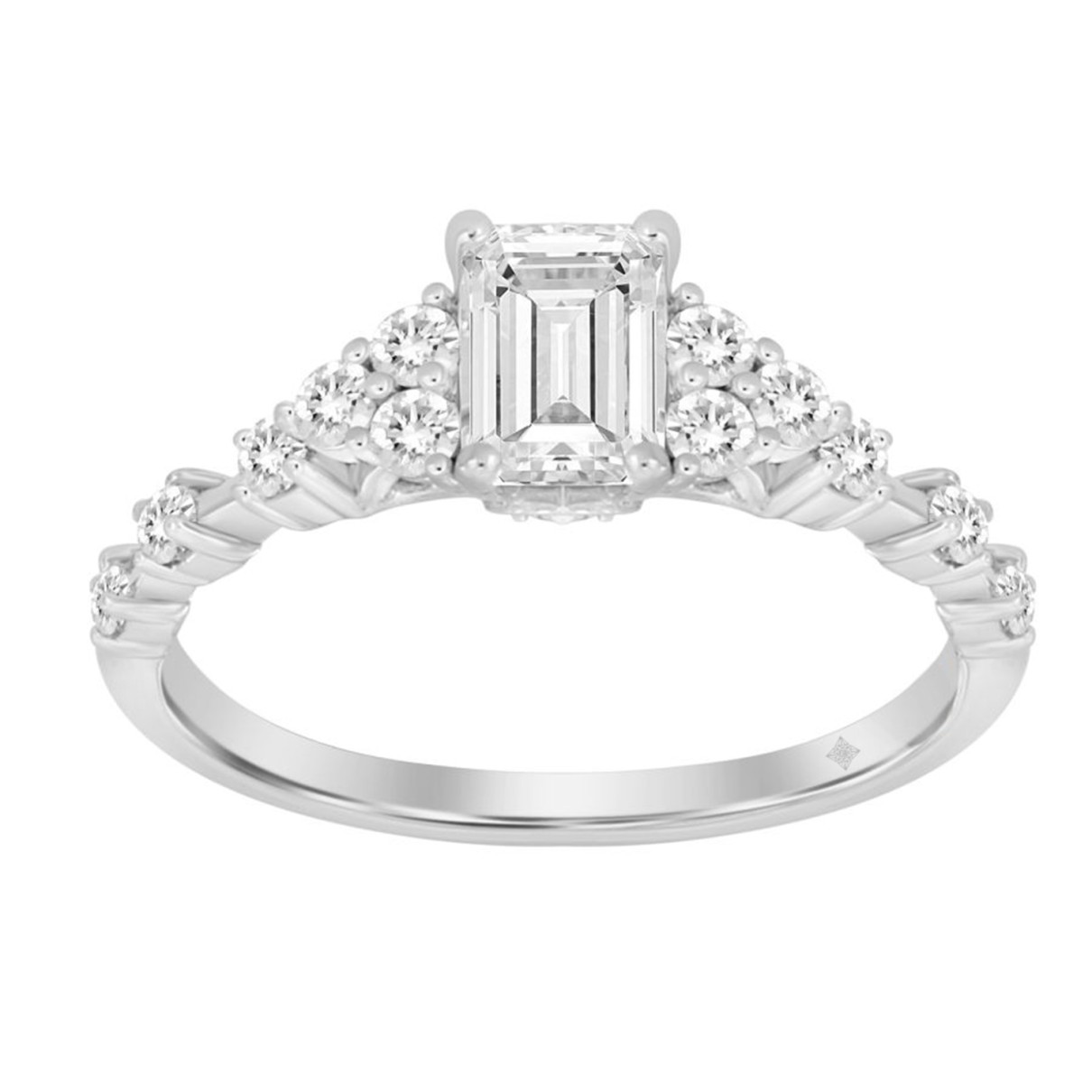 LADIES RING 1 1/2CT ROUND/EMERALD DIAMOND 14K WHIT...