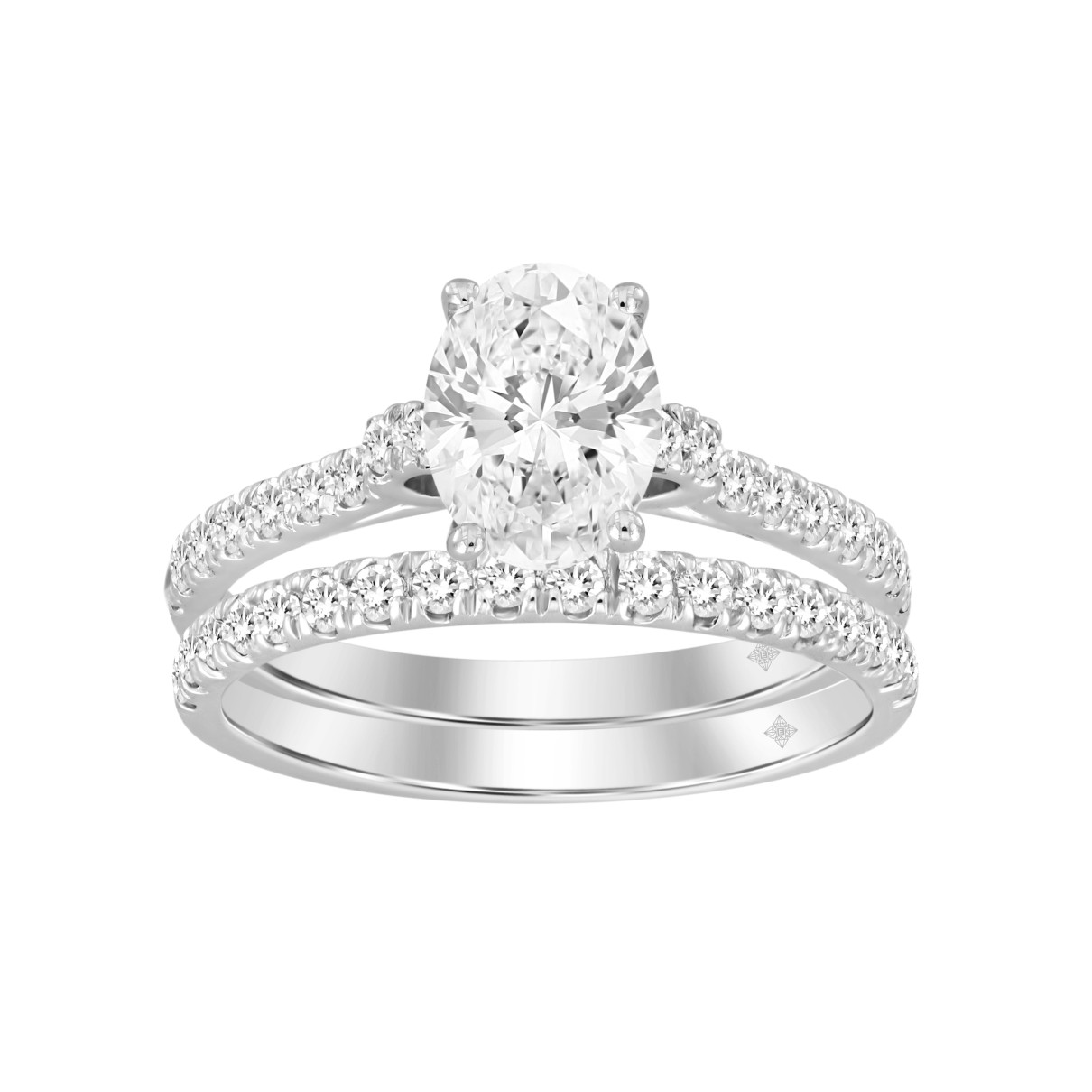 LADIES BRIDAL SET 1 1/2CT ROUND/OVAL DIAMOND 14K WHITE GOLD (CENTER STONE OVAL DIAMOND 1CT)