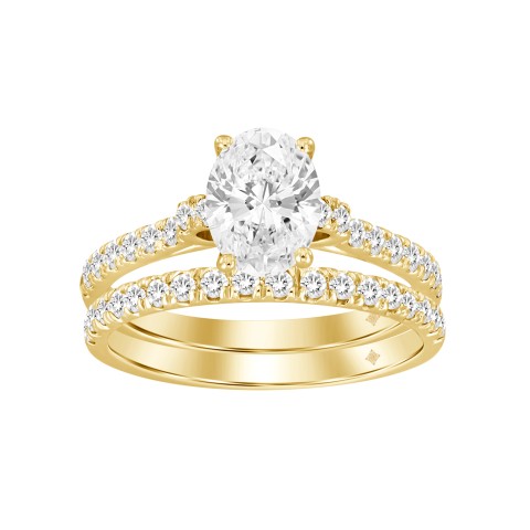 LADIES BRIDAL SET 1 1/2CT ROUND/OVAL DIAMOND 14K YELLOW GOLD (CENTER STONE OVAL DIAMOND 1CT)