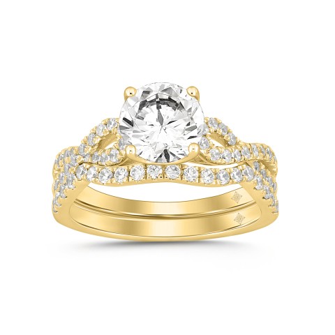 LADIES BRIDAL SET 2CT ROUND DIAMOND 14K YELLOW GOLD (CENTER STONE ROUND DIAMOND 1 1/2CT )