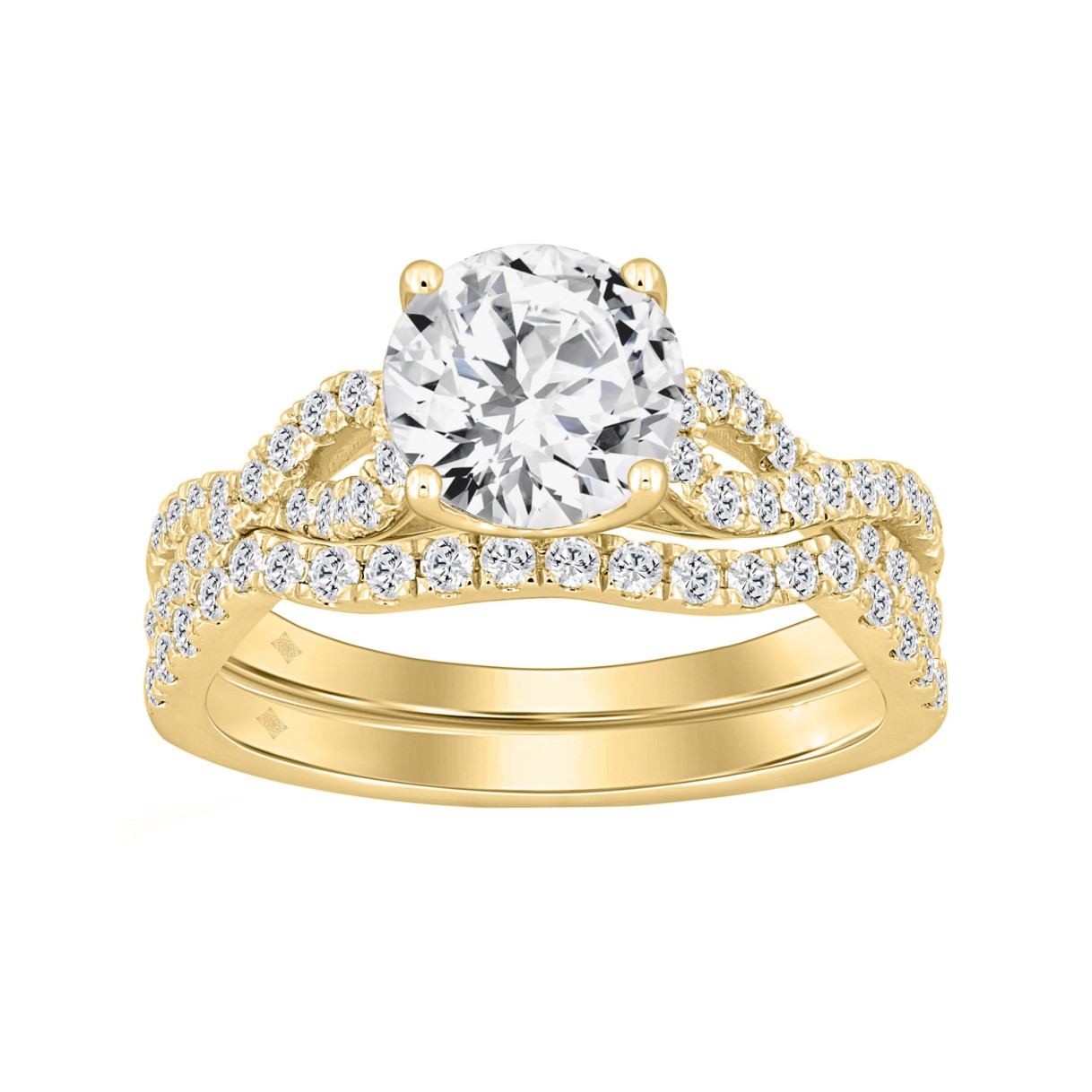 14K YELLOW GOLD 2.00CT ROUND DIAMOND LADIES BRIDAL SET (CENTER STONE ROUND DIAMOND  1 1/2CT)