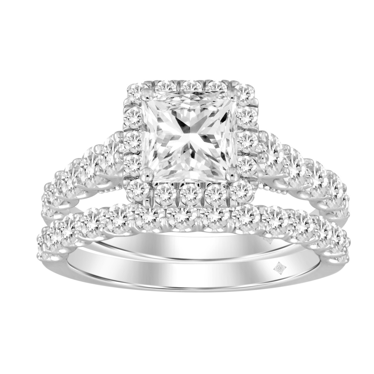 LADIES BRIDAL SET 2 1/2CT ROUND/PRINCESS DIAMOND 14K WHITE GOLD (CENTER STONE PRINCESS DIAMOND 1CT )