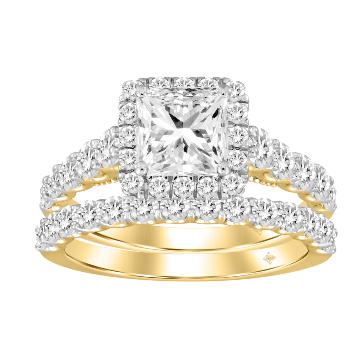 LADIES BRIDAL SET 2 1/2CT ROUND/PRINCESS DIAMOND 14K YELLOW GOLD (CENTER STONE PRINCESS DIAMOND 1CT )