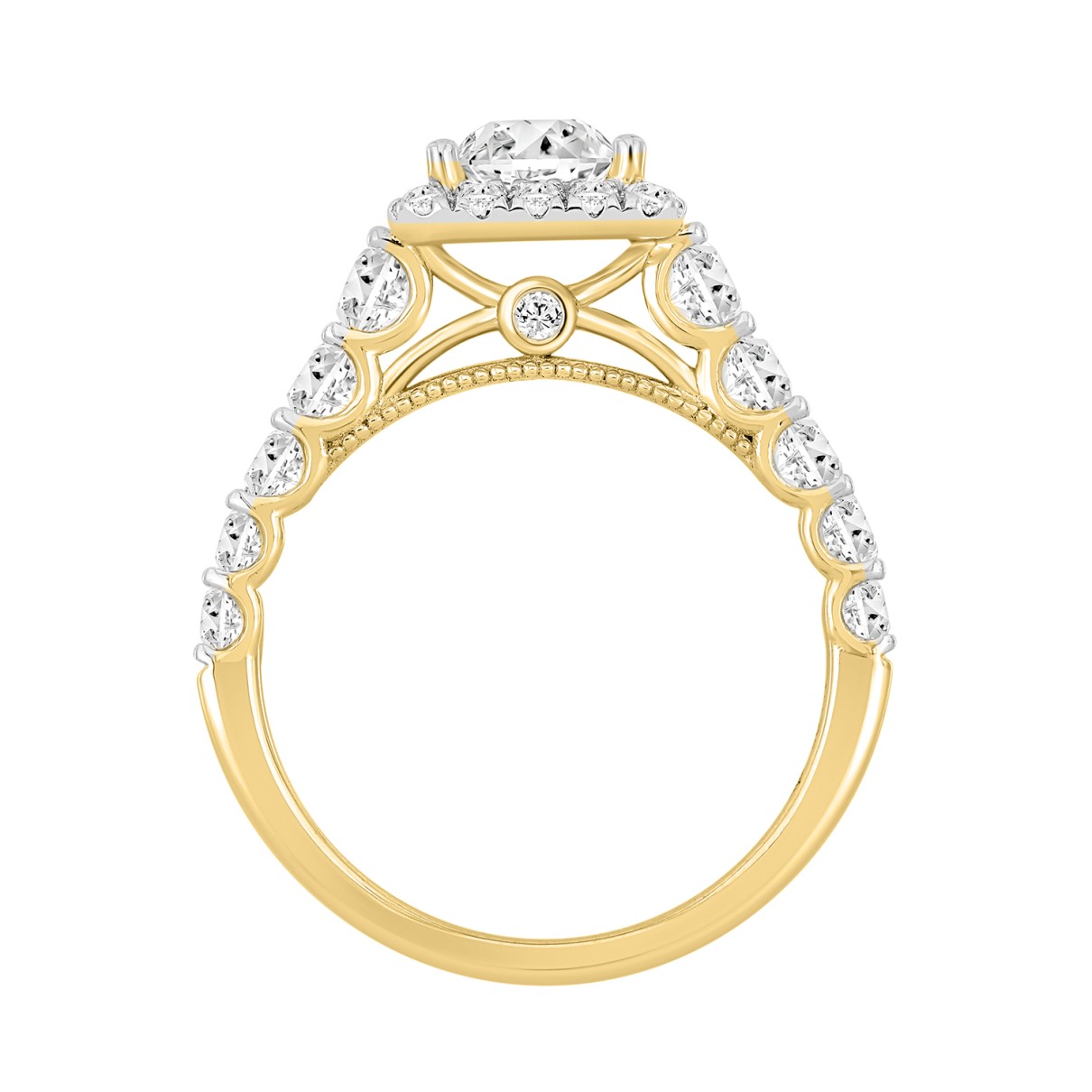 LADIES BRIDAL SET 2 1/2CT ROUND/PRINCESS DIAMOND 14K YELLOW GOLD (CENTER STONE PRINCESS DIAMOND 1CT )