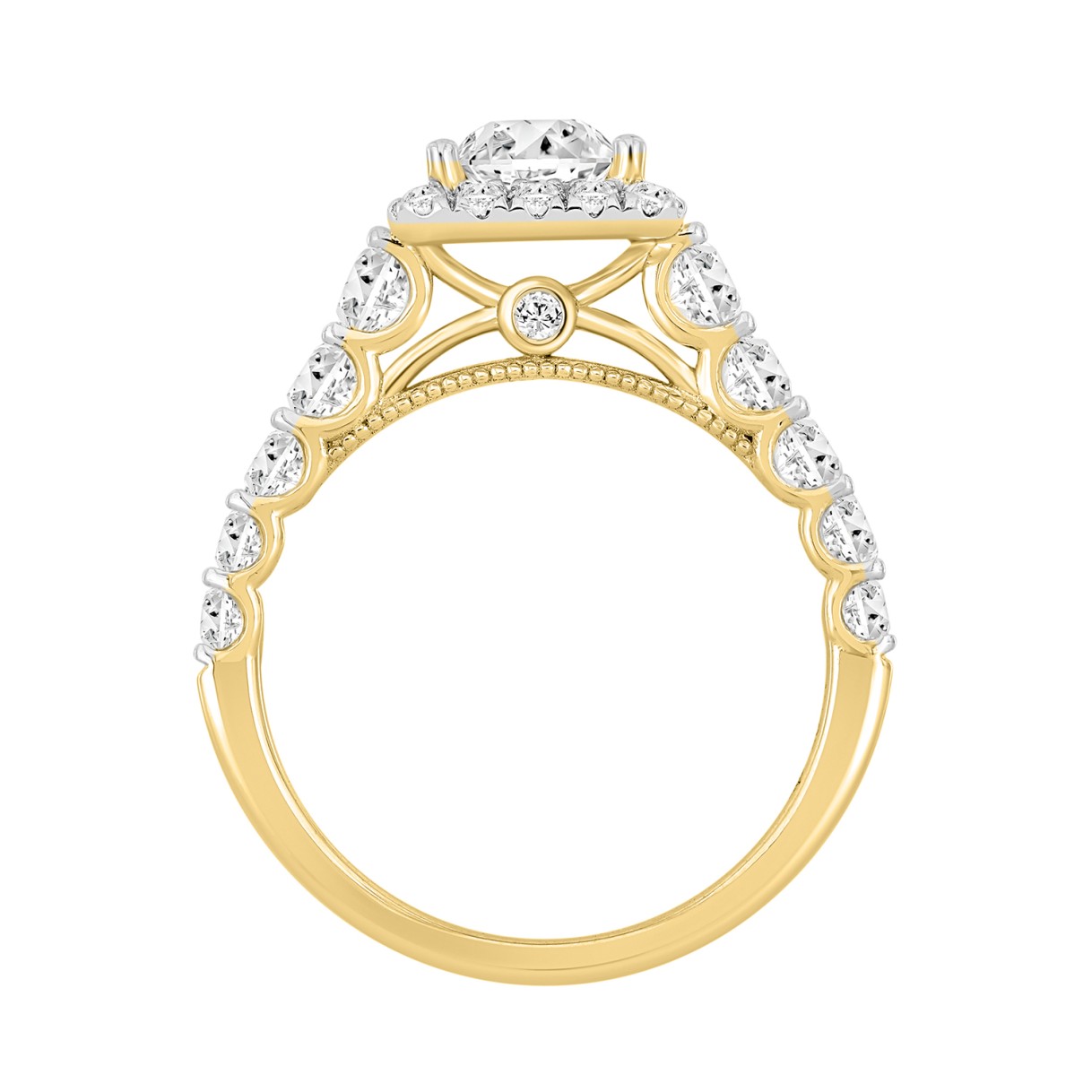 LADIES BRIDAL SET 2 1/2CT ROUND/PRINCESS DIAMOND 14K YELLOW GOLD (CENTER STONE PRINCESS DIAMOND 1CT )
