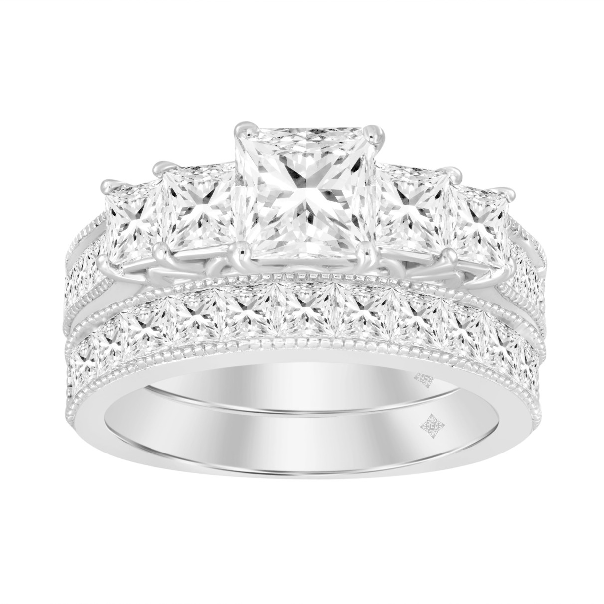 14K WHITE GOLD 3 1/2CT ROUND/PRINCESS DIAMOND LADI...