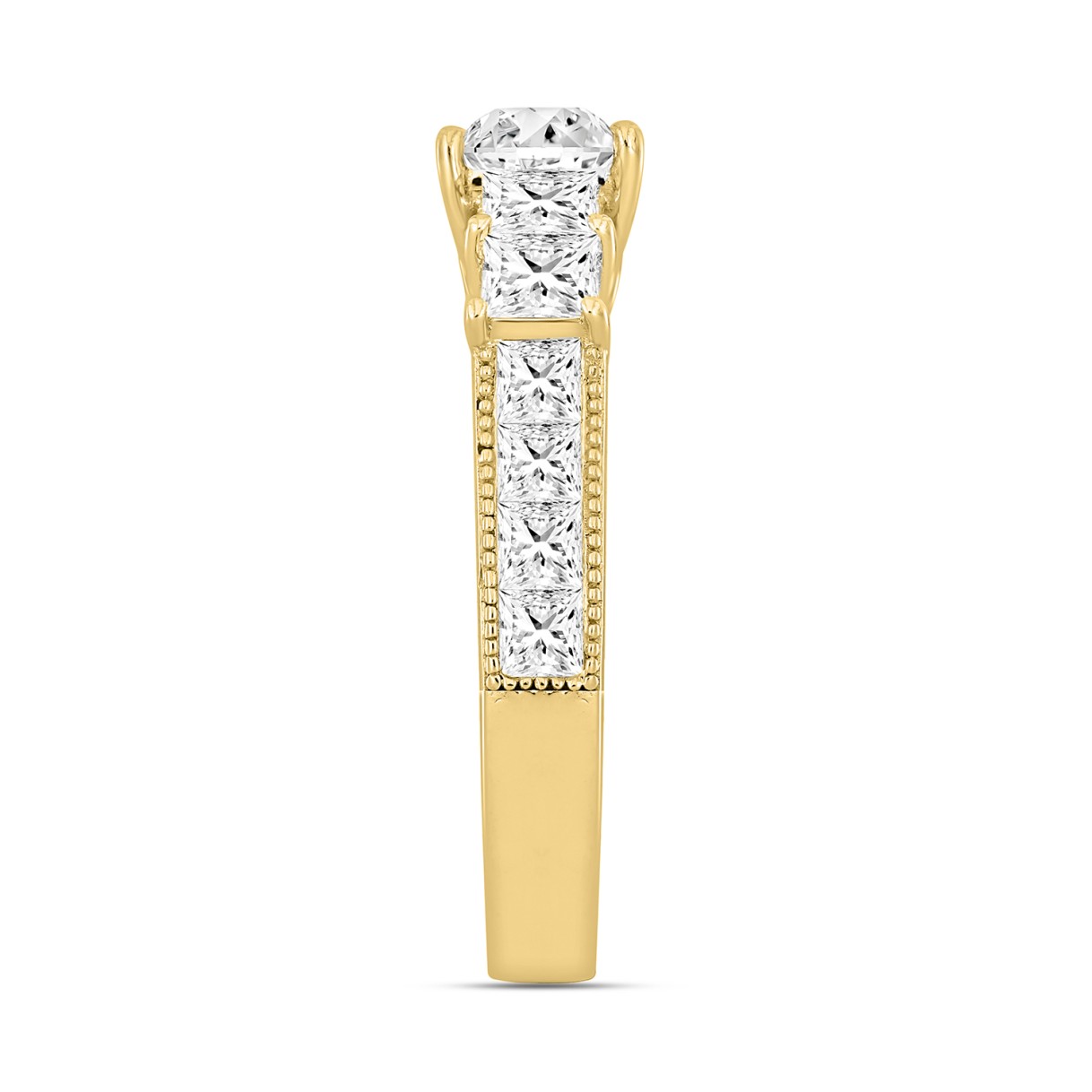 14K YELLOW GOLD 3 1/2CT ROUND/PRINCESS DIAMOND LADIES BRIDAL SET (CENTER STONE PRINCESS DIAMOND 3/4CT )
