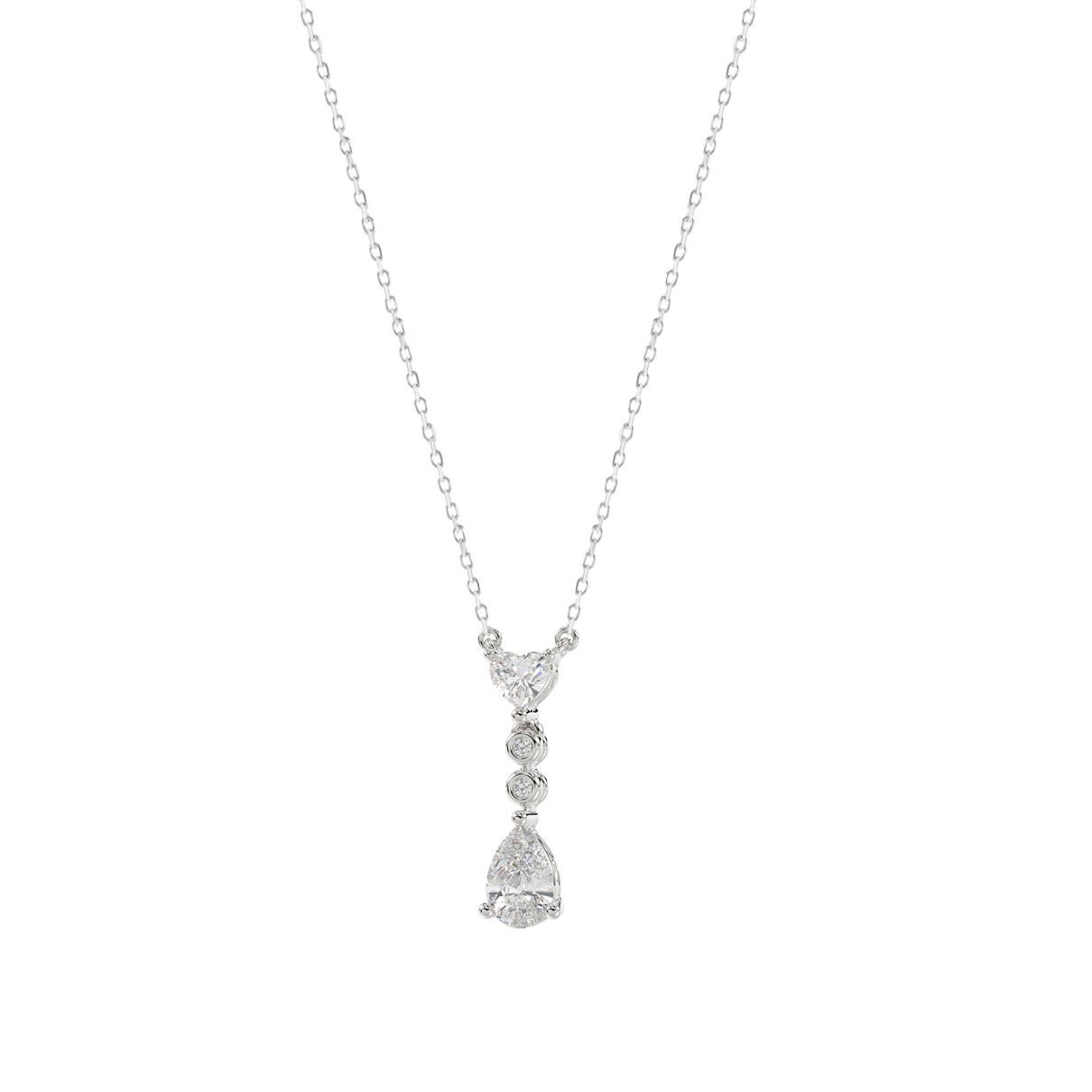 LADIES NECKLACE 3/4CT ROUND/PEAR/HEART DIAMOND 14K WHITE GOLD WITH CHAIN