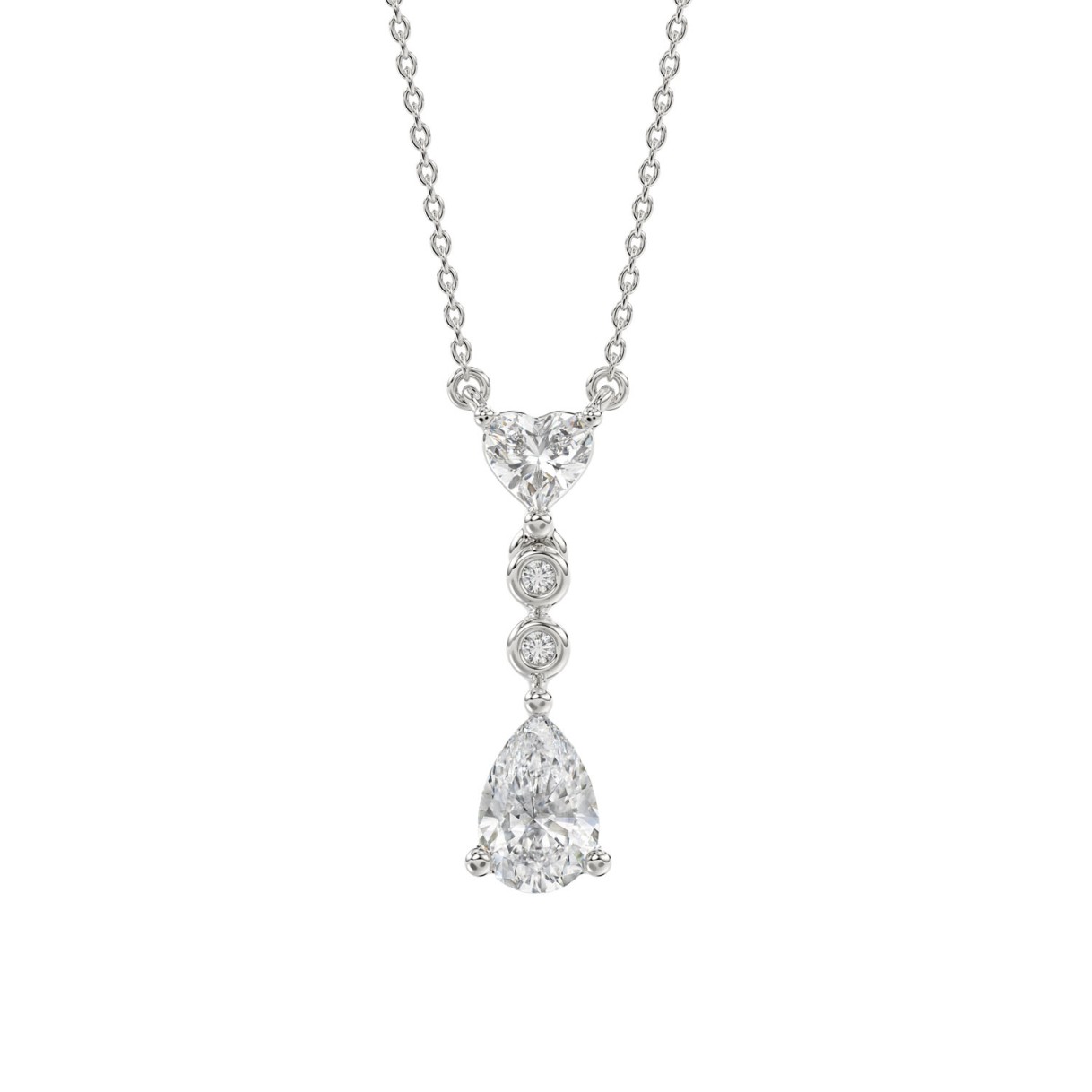 LADIES NECKLACE 3/4CT ROUND/PEAR/HEART DIAMOND 14K WHITE GOLD WITH CHAIN