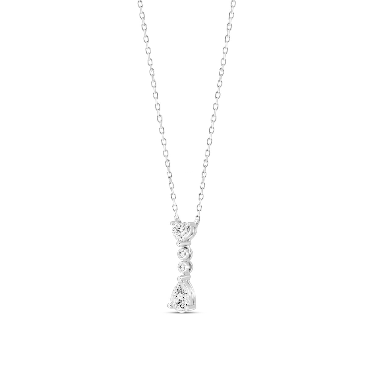 LADIES NECKLACE 3/4CT ROUND/PEAR/HEART DIAMOND 14K WHITE GOLD WITH CHAIN