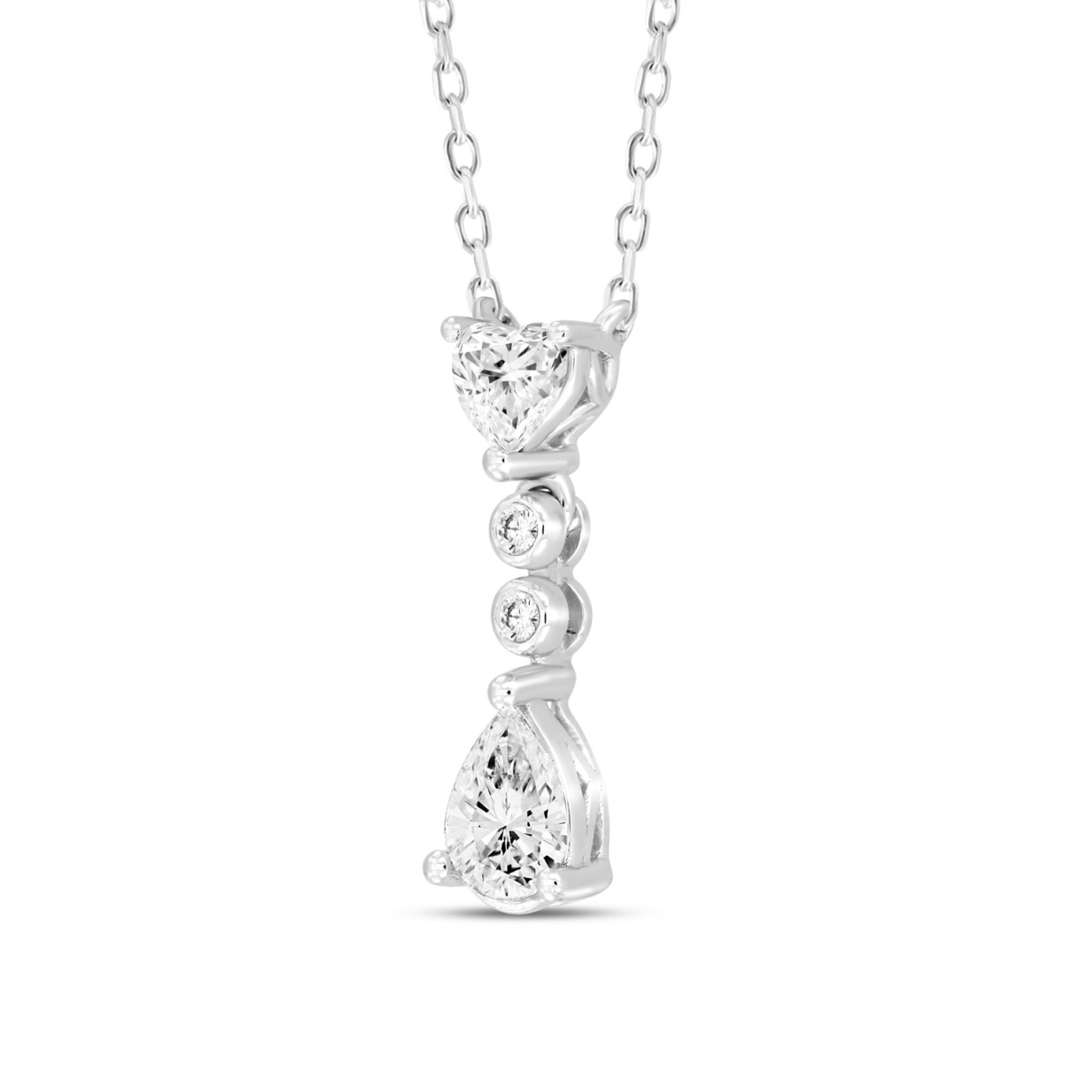 LADIES PENDANT 3/4CT ROUND/PEAR/HEART DIAMOND 14K WHITE GOLD WITH CHAIN