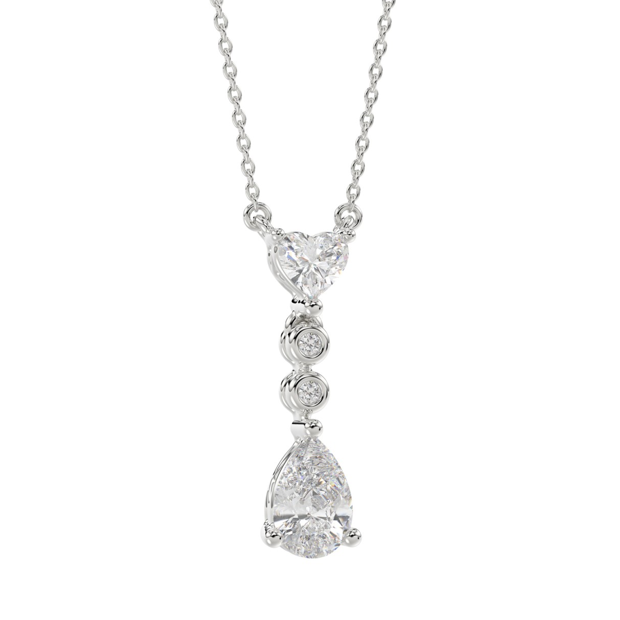 LADIES NECKLACE 3/4CT ROUND/PEAR/HEART DIAMOND 14K WHITE GOLD WITH CHAIN