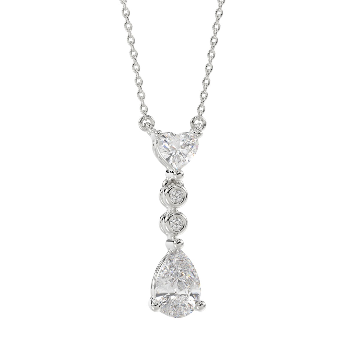 LADIES NECKLACE 3/4CT ROUND/PEAR/HEART DIAMOND 14K WHITE GOLD WITH CHAIN