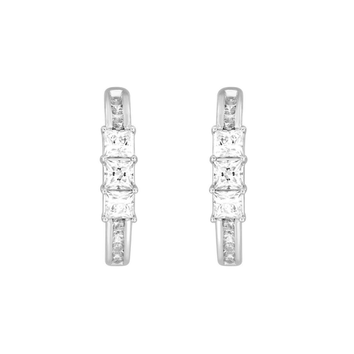 14K WHITE GOLD 1.00CT ROUND/PRINCESS DIAMOND HOOPS...