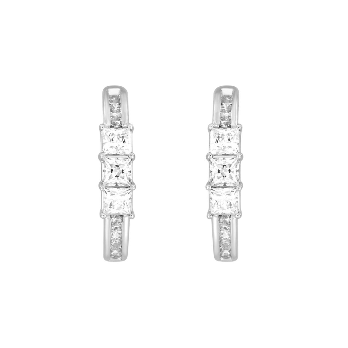 14K WHITE GOLD 1.00CT ROUND/PRINCESS DIAMOND HOOPS EARRING