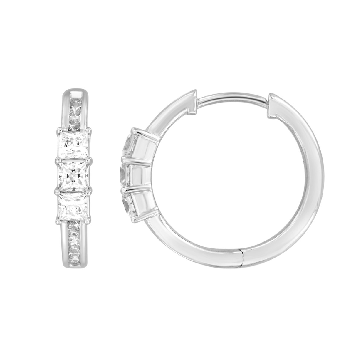 14K WHITE GOLD 1.00CT ROUND/PRINCESS DIAMOND HOOPS EARRING