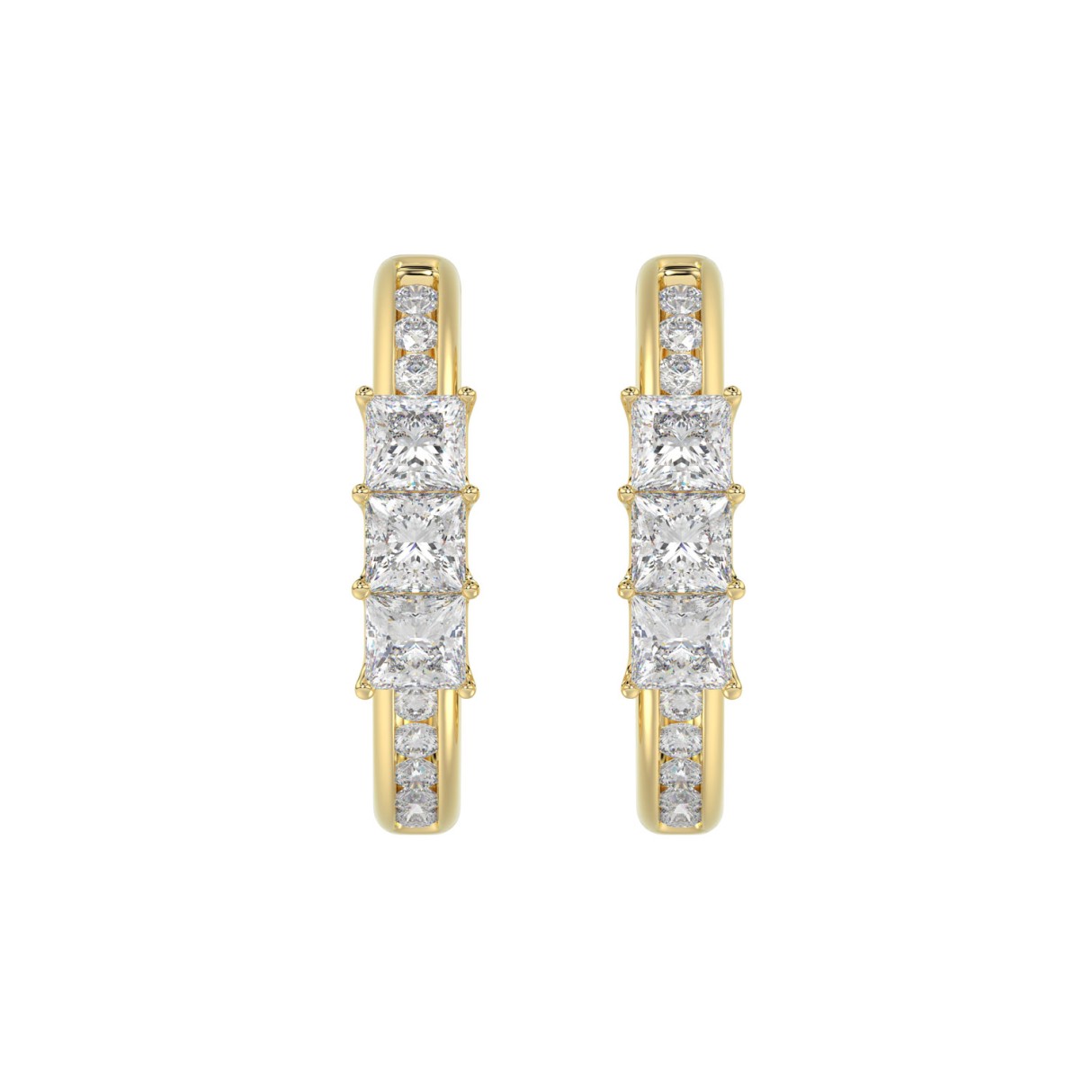 Elegant 14K Yellow Gold Round & Princess Cut 1.00 CT Diamond Ladies Hoop Earrings