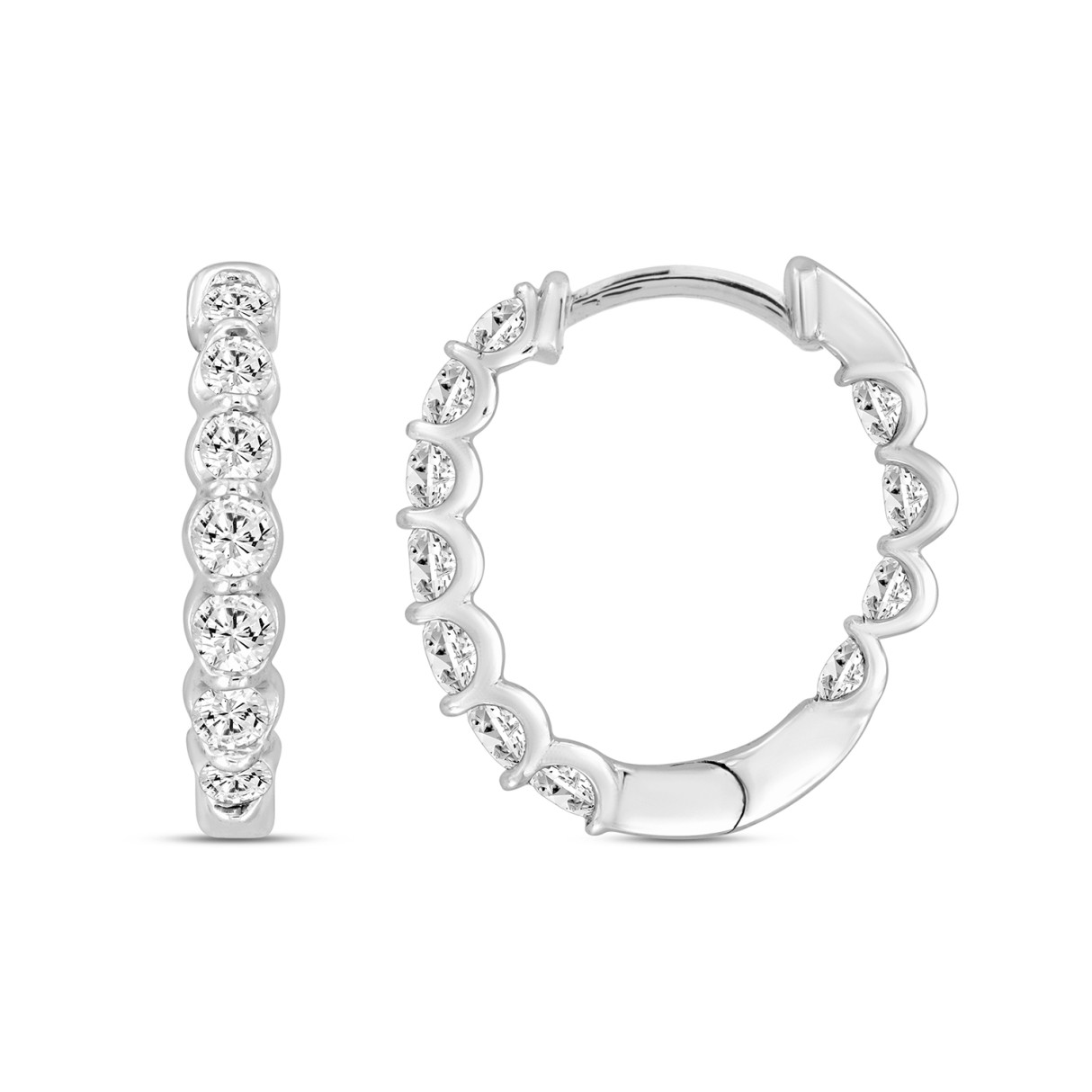 14K White Gold diamond inside-out hoop ladies earrings featuring round diamonds 3/4CT (Color F-G -Clarity VS1/VS2)