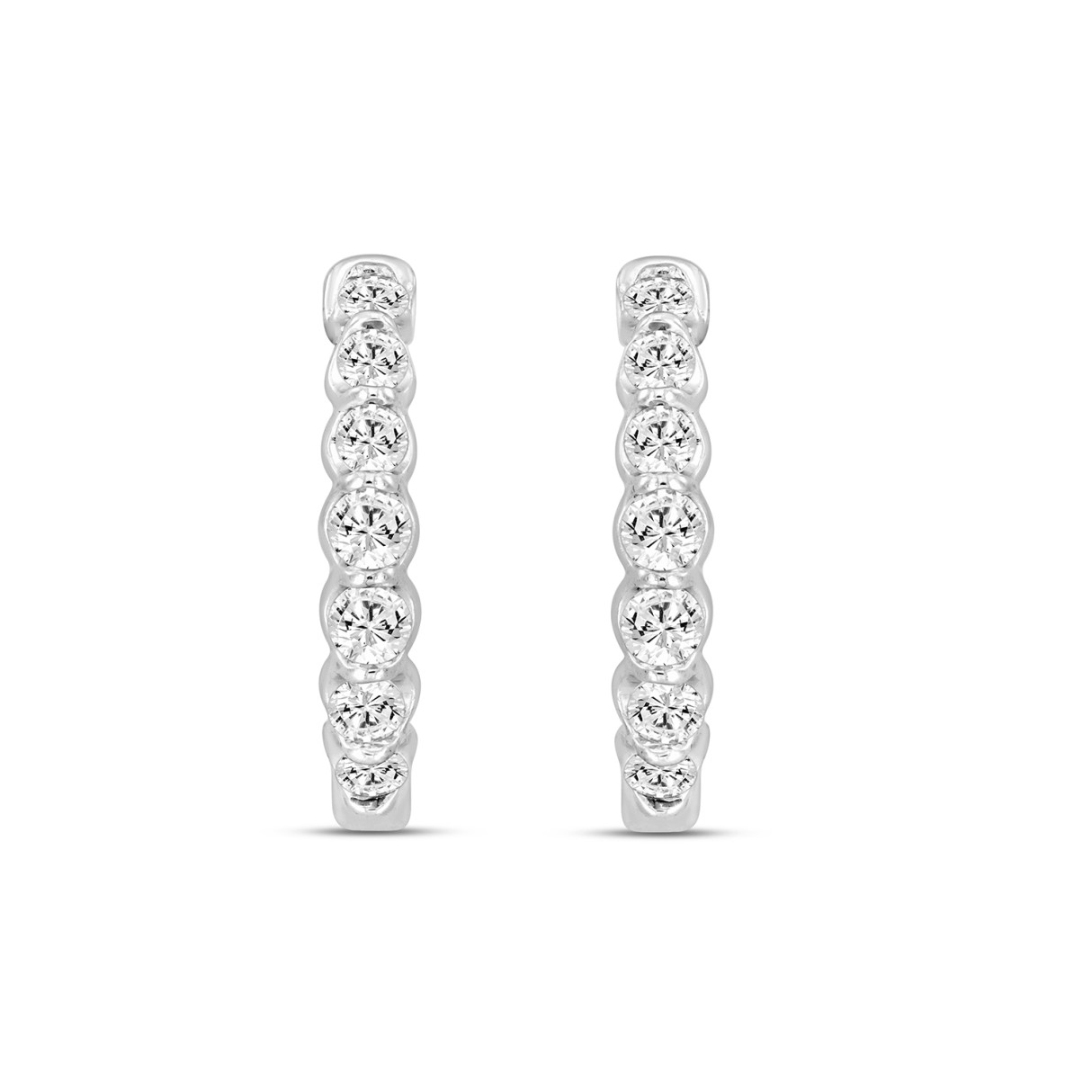 14K White Gold diamond inside-out hoop ladies earrings featuring round diamonds 3/4CT (Color F-G -Clarity VS1/VS2)