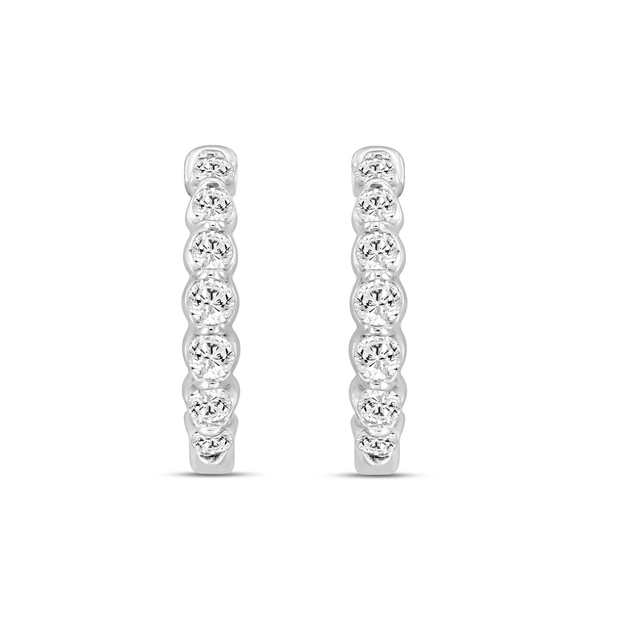 14K White Gold diamond inside-out hoop ladies earrings featuring round diamonds 3/4CT (Color F-G -Clarity VS1/VS2)