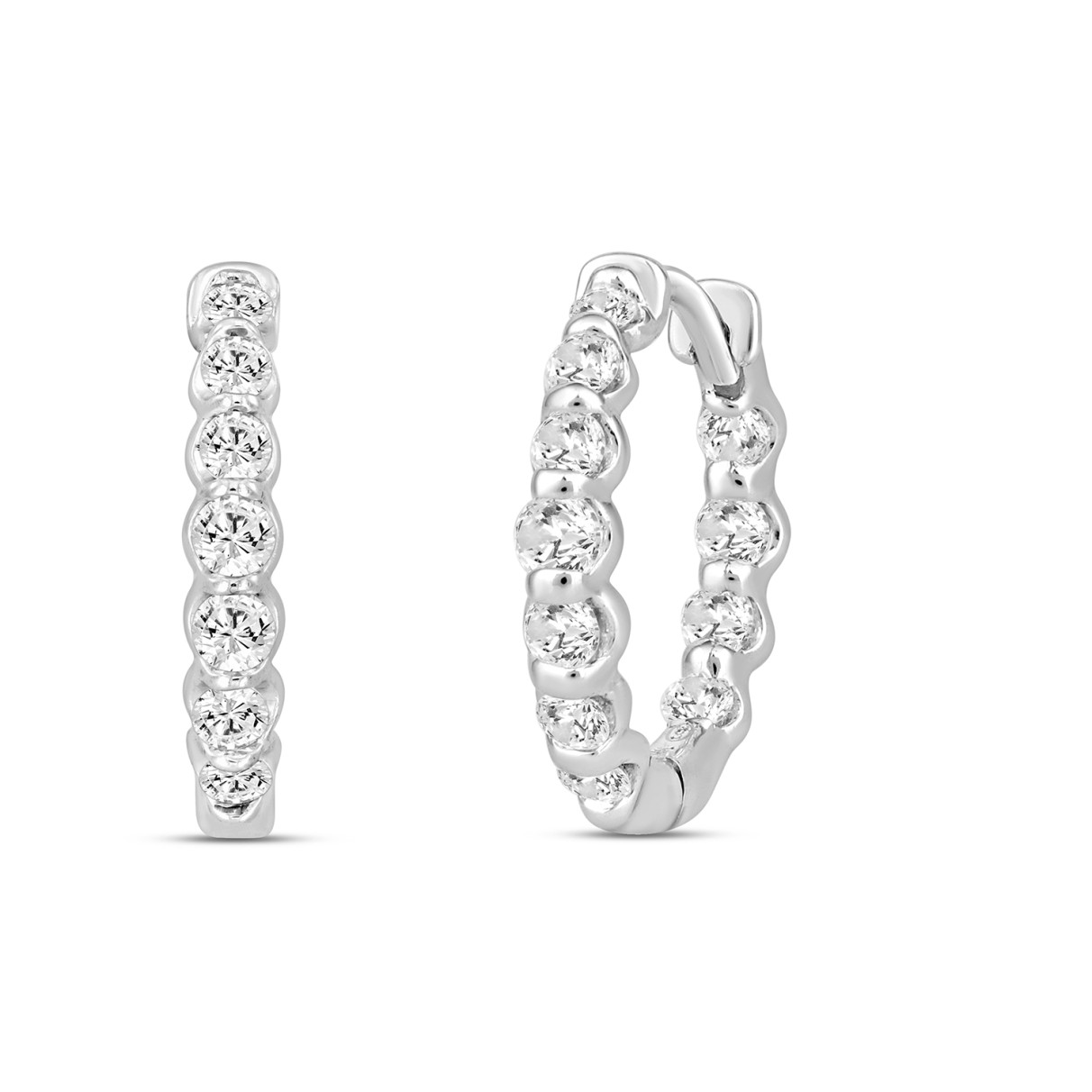 LADIES HOOPS EARRINGS 3/4CT ROUND DIAMOND 14K WHIT...