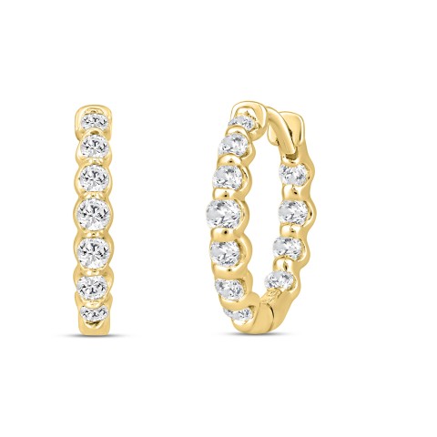 Elegant 3/4Ct Round Brilliant Diamond Hoop Earrings In 10K Yellow Gold - Everyday Fine Jewelry (Color F-G -Clarity Vs1/Vs2)