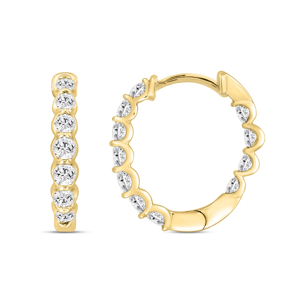 Elegant 3/4Ct Round Brilliant Diamond Hoop Earrings In 10K Yellow Gold - Everyday Fine Jewelry (Color F-G -Clarity Vs1/Vs2)