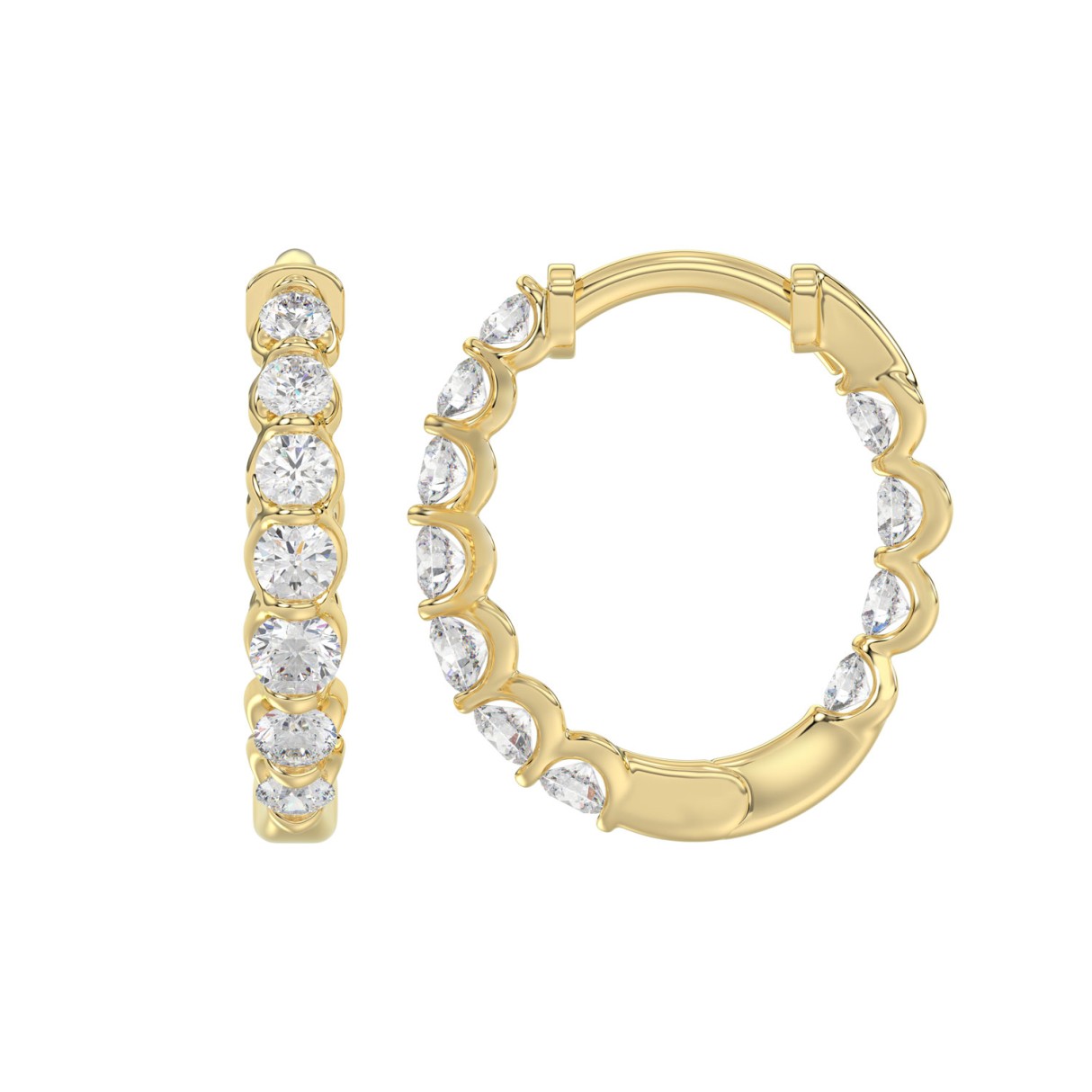 Elegant 10K Yellow Gold 3/4Ct Lab Grown Round Diamond Ladies Hoop Earrings