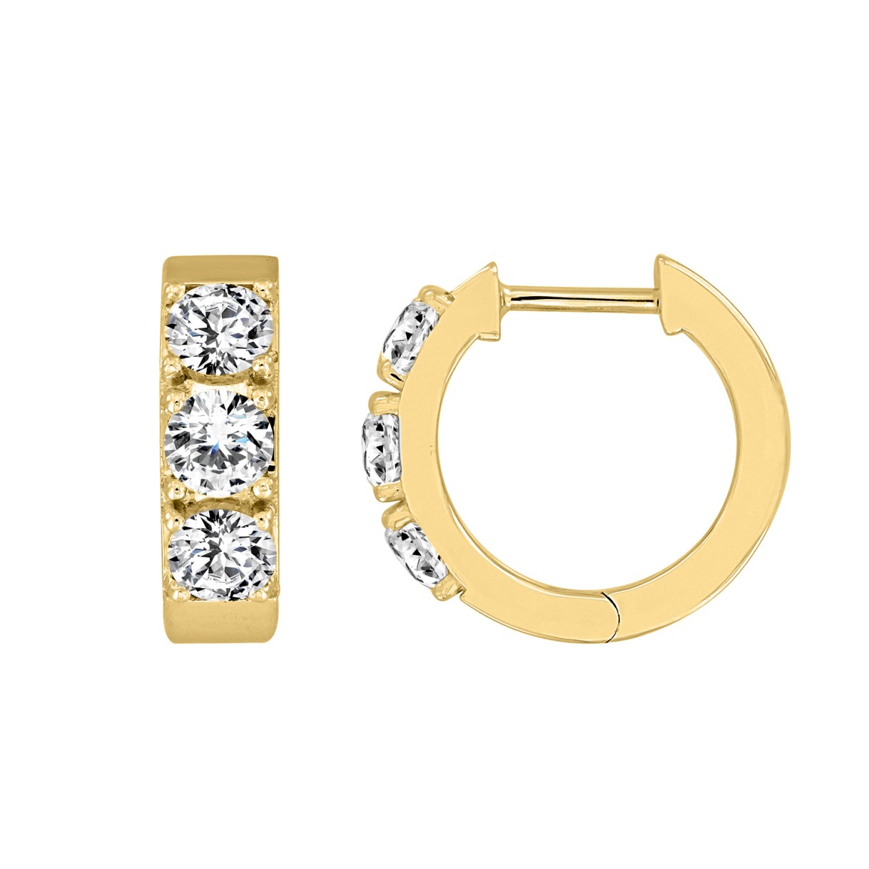 14K YELLOW GOLD 1 1/2CT ROUND DIAMOND LADIES HOOPS EARRINGS 