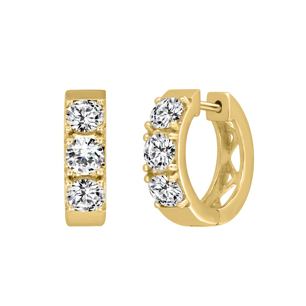 14K YELLOW GOLD 1 1/2CT ROUND DIAMOND LADIES HOOPS EARRINGS 