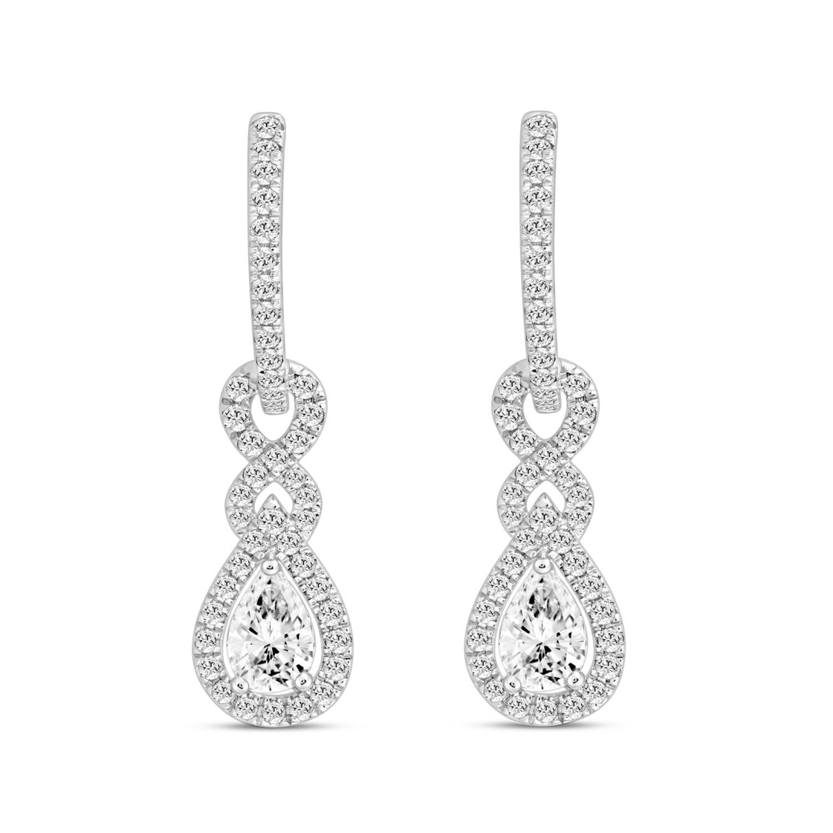 LADIES HOOPS EARRINGS 2.00CT ROUND/PEAR DIAMOND 14...