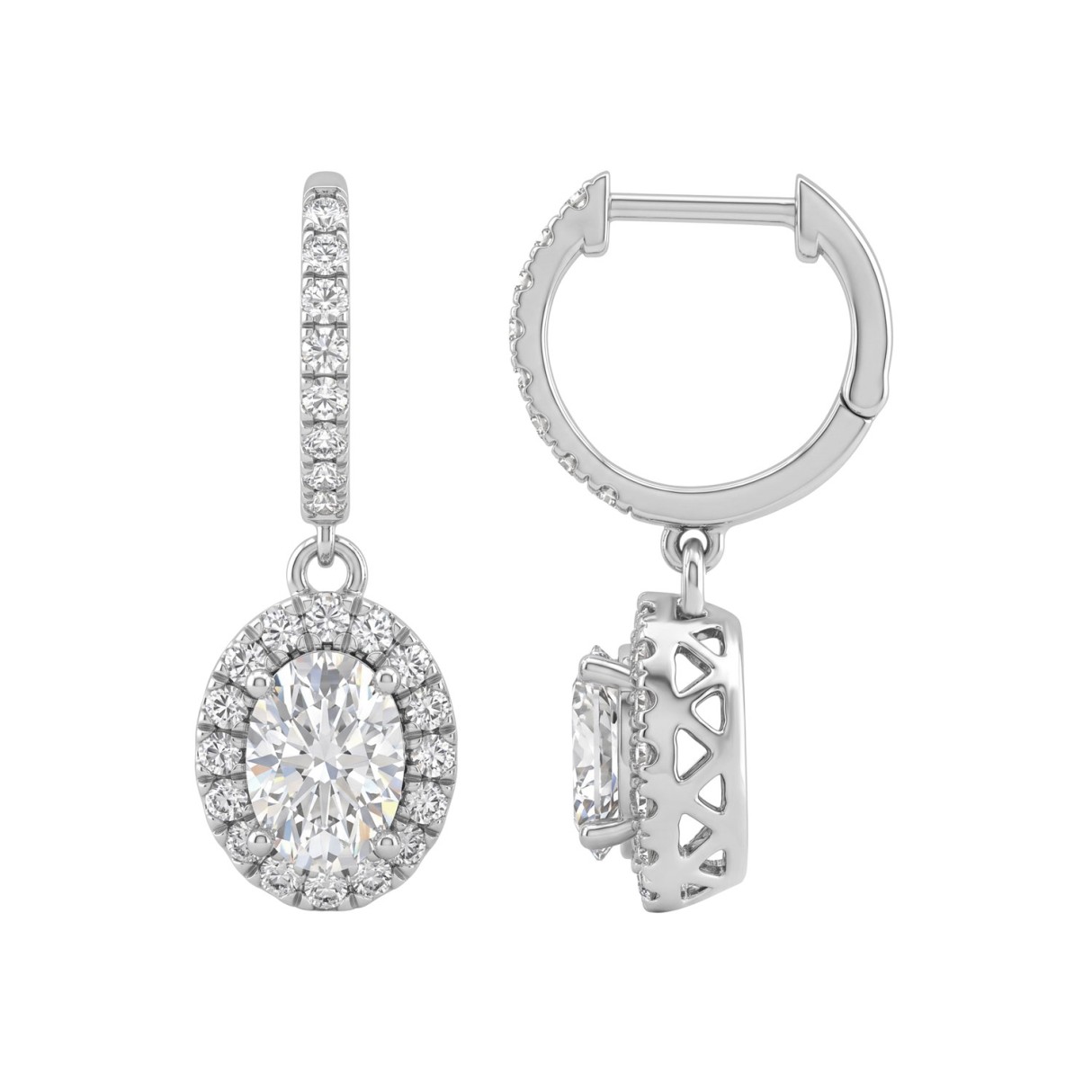 14K WHITE GOLD 2.00CT ROUND/OVAL DIAMOND LADIES EARRINGS