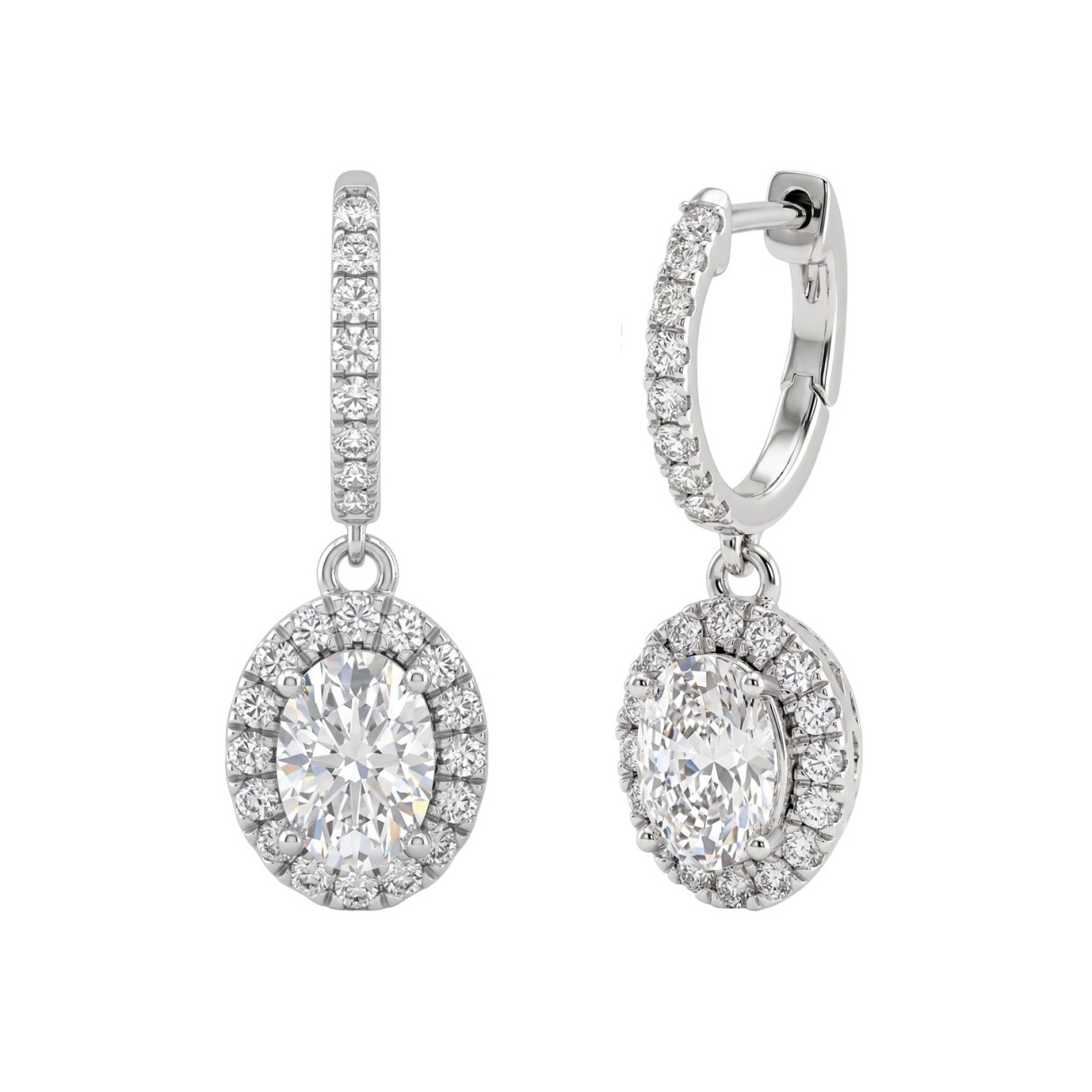 14K WHITE GOLD 2.00CT ROUND/OVAL DIAMOND LADIES EARRINGS