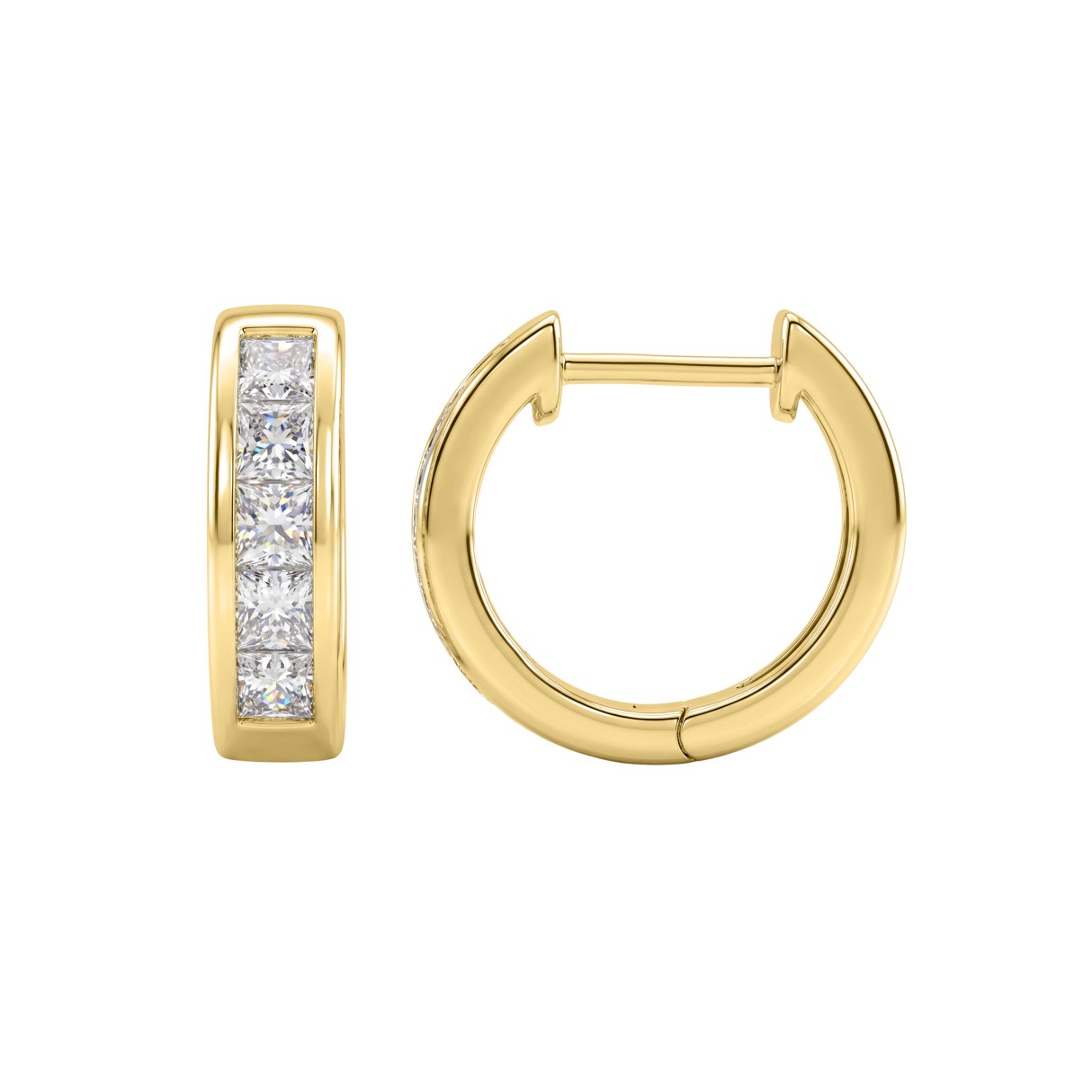 Classic 14K Yellow Gold Diamond Hoops For Women 1.00CT Princess Brilliant Diamonds