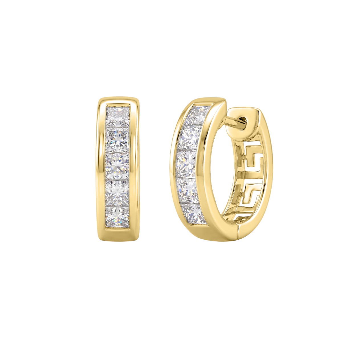 Classic 14K Yellow Gold Diamond Hoops For Women 1.00CT Princess Brilliant Diamonds
