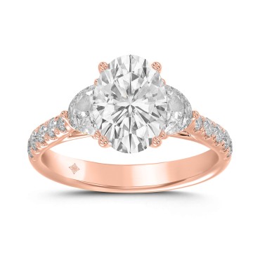 14K ROSE GOLD 3.00CT ROUND/OVAL/HALF MOON DIAMOND LADIES RING (CENTER STONE OVAL DIAMOND 2CT)