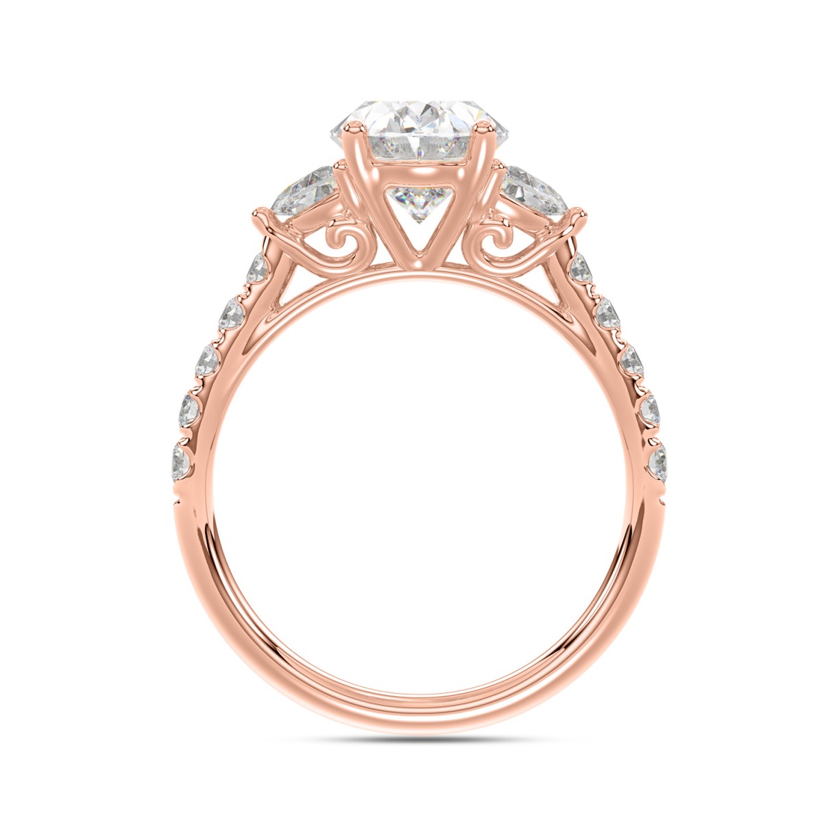 14K ROSE GOLD 3.00CT ROUND/OVAL/HALF MOON DIAMOND LADIES RING (CENTER STONE OVAL DIAMOND 2CT)